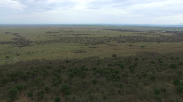 Aerial view of Maasai Mara on a cloudy day