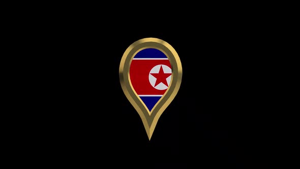 Korea North Flag 3D Rotating Location Gold Pin Icon