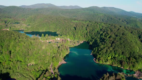 Plitvice lakes croatia, Nacionalni park "Plitvička jezera", aerial drone panorama 4k