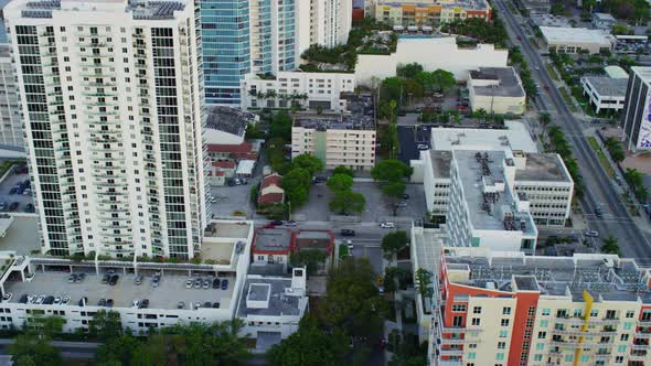 Aerial view of apartment buildings in a city