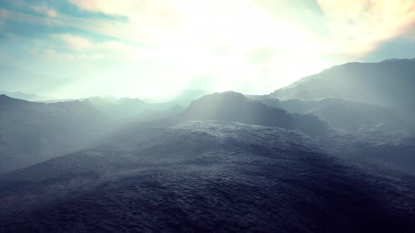 Black Stone Field in Dense Fog in Highlands