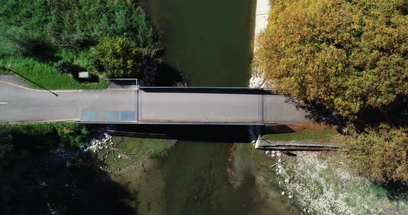 Aerial view of people cycling along Constance Lake, Switzerland.