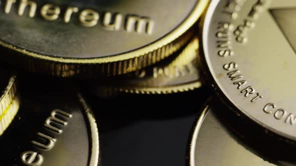 Rotating shot of Bitcoins