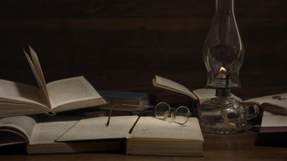 Old study room with kerosene lamp