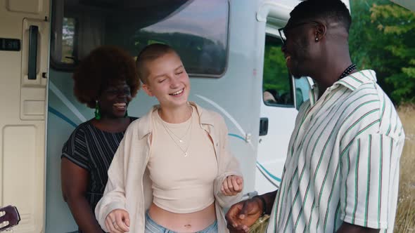 Interracial Friendship on a Camping Van Trip with Bicycles