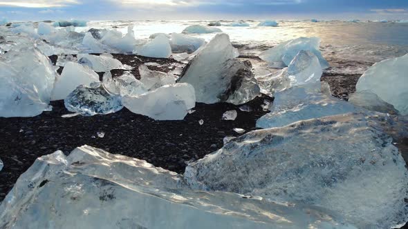 Icebergs on a Black Volcanic Beach Chunk of Ice on Diamond Beach Iceland