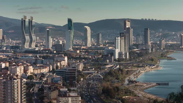 Izmir Cityscape with Roads and Harbour Time Lapse