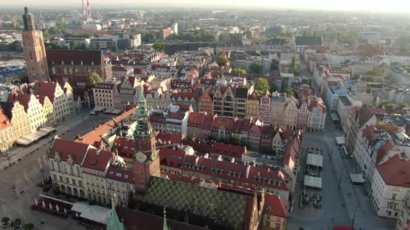 Aerial view of Main Market Square of Wroclaw, Poland