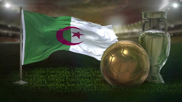 Algeria Flag With Football And Cup Background Loop 4K