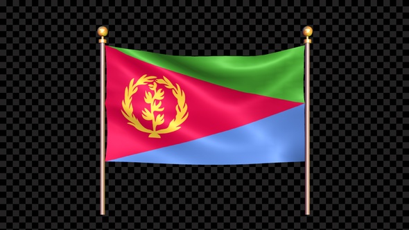 Flag Of Eritrea Waving In Double Pole Looped