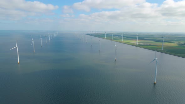 Huge Windmill Turbines Offshore Windmill Farm in the Ocean Westermeerwind Park Windmills Isolated at