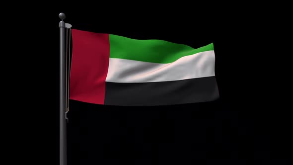 Uae Flag On Flagpole With Alpha Channel