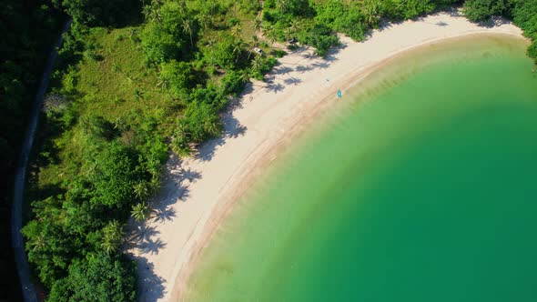 4K aerial view of the beautiful mountain coast of the tropical sea