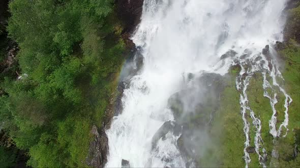 Aerial footage of massive waterfall in Norway, Ryfylke