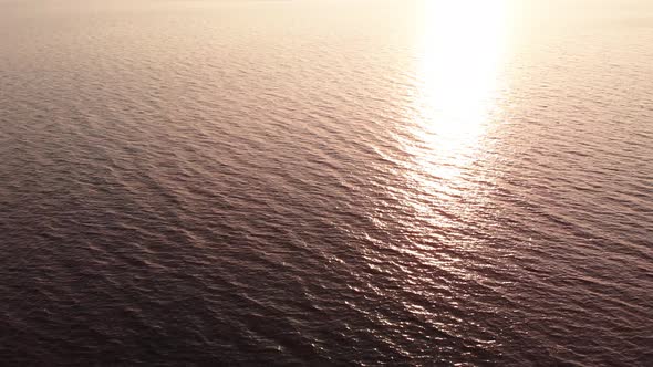 Water Surface at Sunset. Aerial. Kyiv. Ukraine