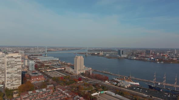 Aerial view of Penn's Landing in Philadelphia