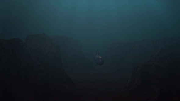 Submarine Ascending from an Underwater Canyon