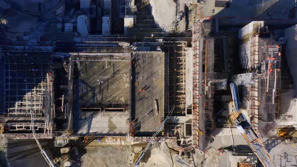 Top-down drone view of the Monte Grande unfinished dam building site, Barahona, Dominican Republic