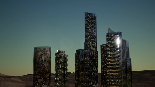 City Skyscrapers at Night in Desert