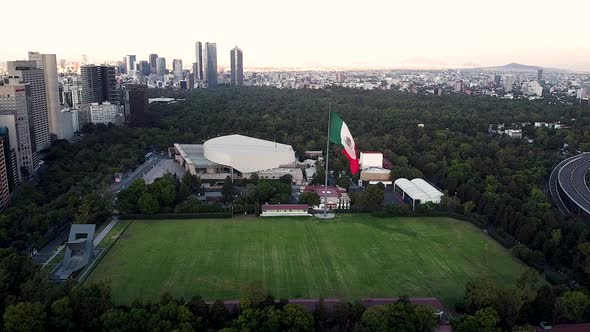 View of mexican flag in bosque de Chapultepec