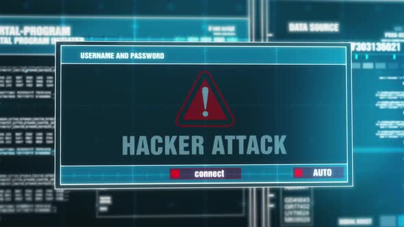 Hacker Attack Warning Notification Generated on Digital System Security Alert Error Message.