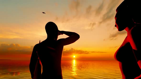 Sunset View at Sea and Couple on the Beach alt