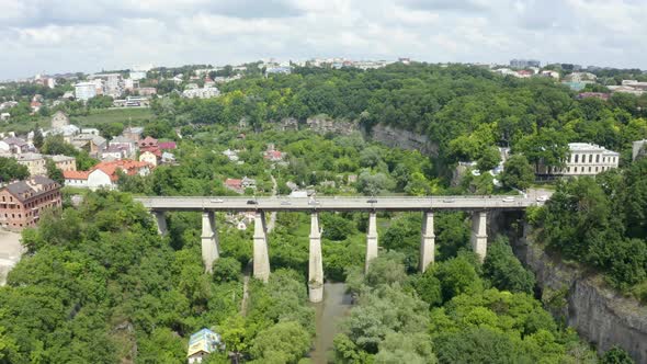 Huge Stone Bridge Over the Valley and Forest in Kam'yanets'Podil's'kyi