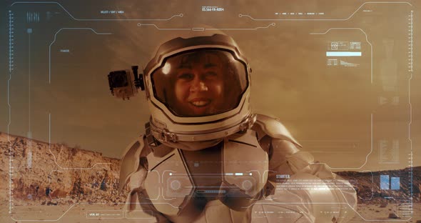 Female Astronaut Recording Video Diary on Mars