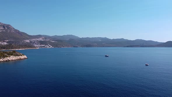 Landscape drone shot with a boat.