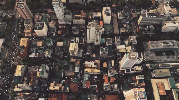 Top Down Cityscape of Skyscrapers Roofs Aerial