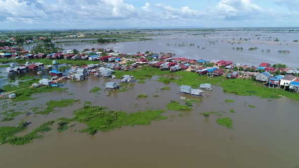 Farming and fishing village near Siem Reap in Cambodia seen from the sky