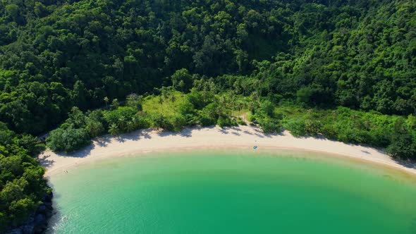 4K Aerial view of sandy beach and sea beautiful turquoise sea waves