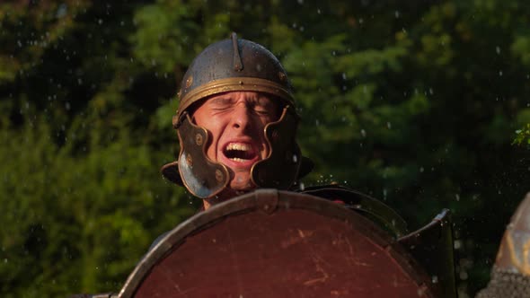 Roman soldier with armor, ultra slow motion