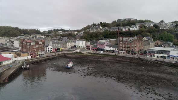 Aerial of Oban Town and Bay in Scotland