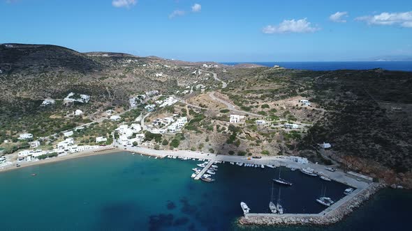 Village of Platis on the island of Sifnos in the Cyclades in Greece from the sky