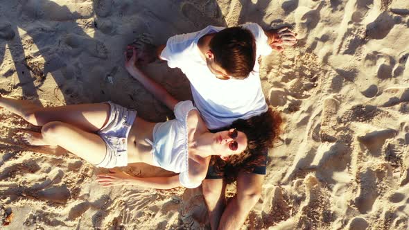 Young couple relax on marine seashore beach voyage by aqua blue sea with white sandy background of G