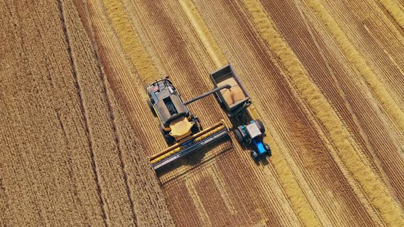 Top view on the tractor and combine harvester. 