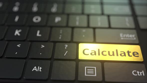 Black Computer Keyboard and Gold Calculate Key