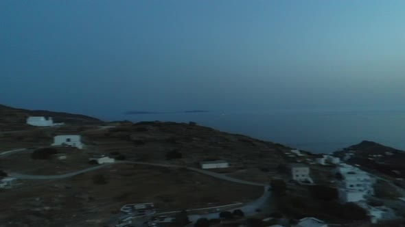 Village of Chora on the island of Ios night view from the sky