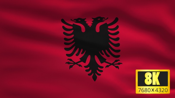 8K Albania Windy Flag Background