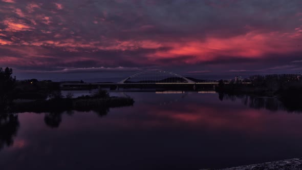 Timelapse 4K Red Sky over the Bridge