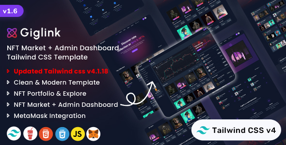 Giglink - Tailwind CSS NFT Marketplace & Admin Dashboard Template