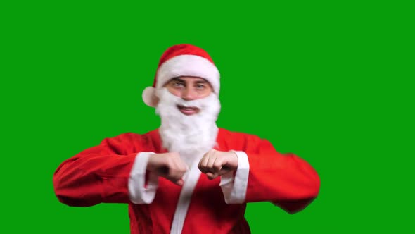 Santa Claus in Red Suit Dancing on Green Chroma Key Background