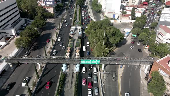 aerial cenital view of traffic jam in mexico city