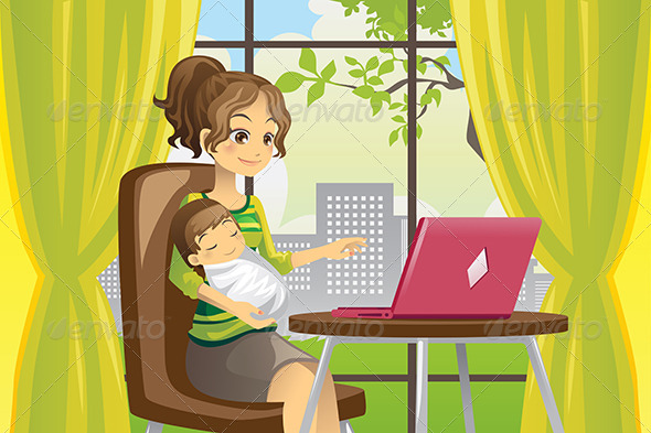 Mother and Baby using Laptop