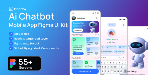 Chatfox-AI Chatbot Mobile App Figma UI Kit