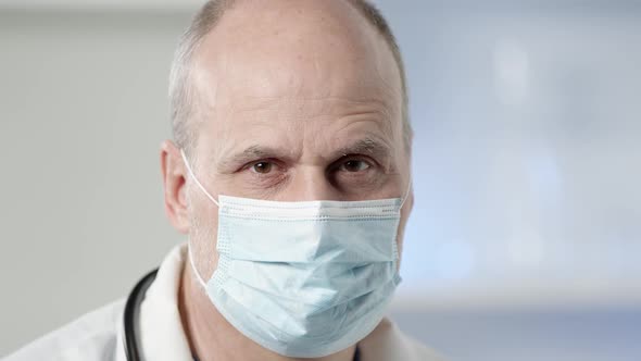 Close up of doctor wearing face mask