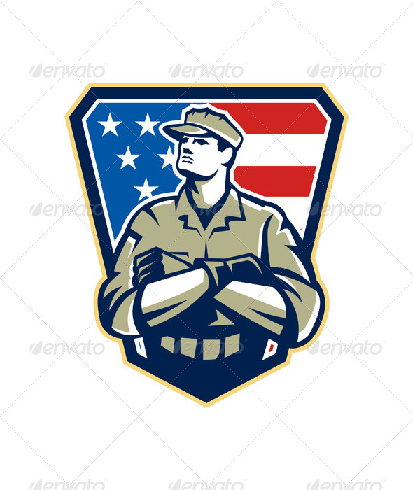 American Soldier Arms Folded Flag Retro