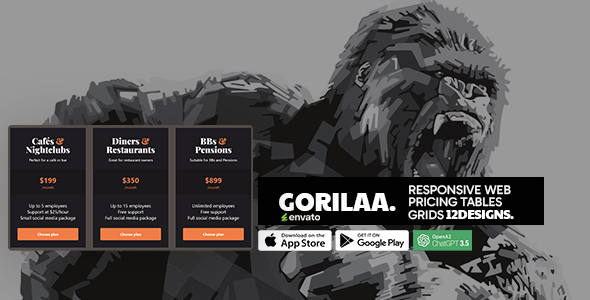 Gorilaa - Responsive Web Pricing Tables Grids