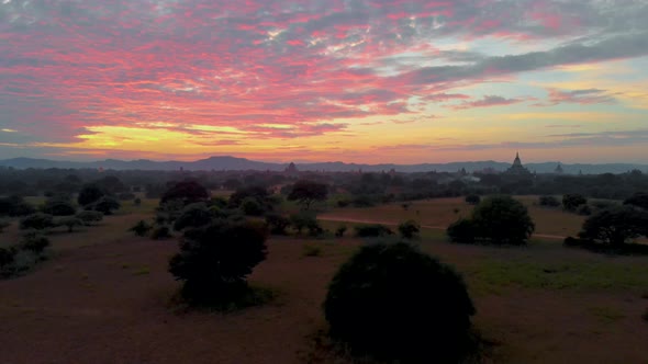 Bagan Myanmar Hot Air Balloon During Sunrise Above Temples and Pagodas of Bagan Myanmar Sunrise